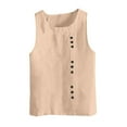 thumbnail image 2 of Débardeurs pour Femmes, Débardeur pour Femmes, Débardeur Uni pour Femmes avec Col Rond en Faux Coton et Lin, Design à Boutons et une Sensation de Haut avec Col Rond, 2 of 4