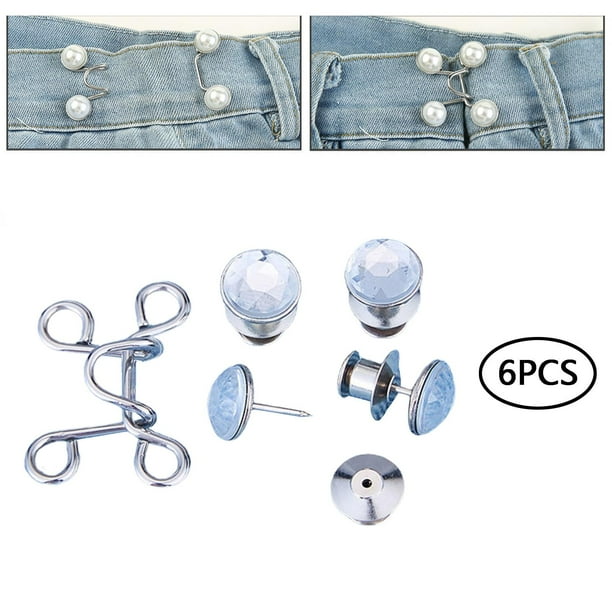 Sewing Closure Pearl Rhinestone Nail- Buttons Bra Pants Clothing Skirt  Dress Adjustable Waist Buckle Extender DIY Quilting Rhinestone White  Rhinestone 