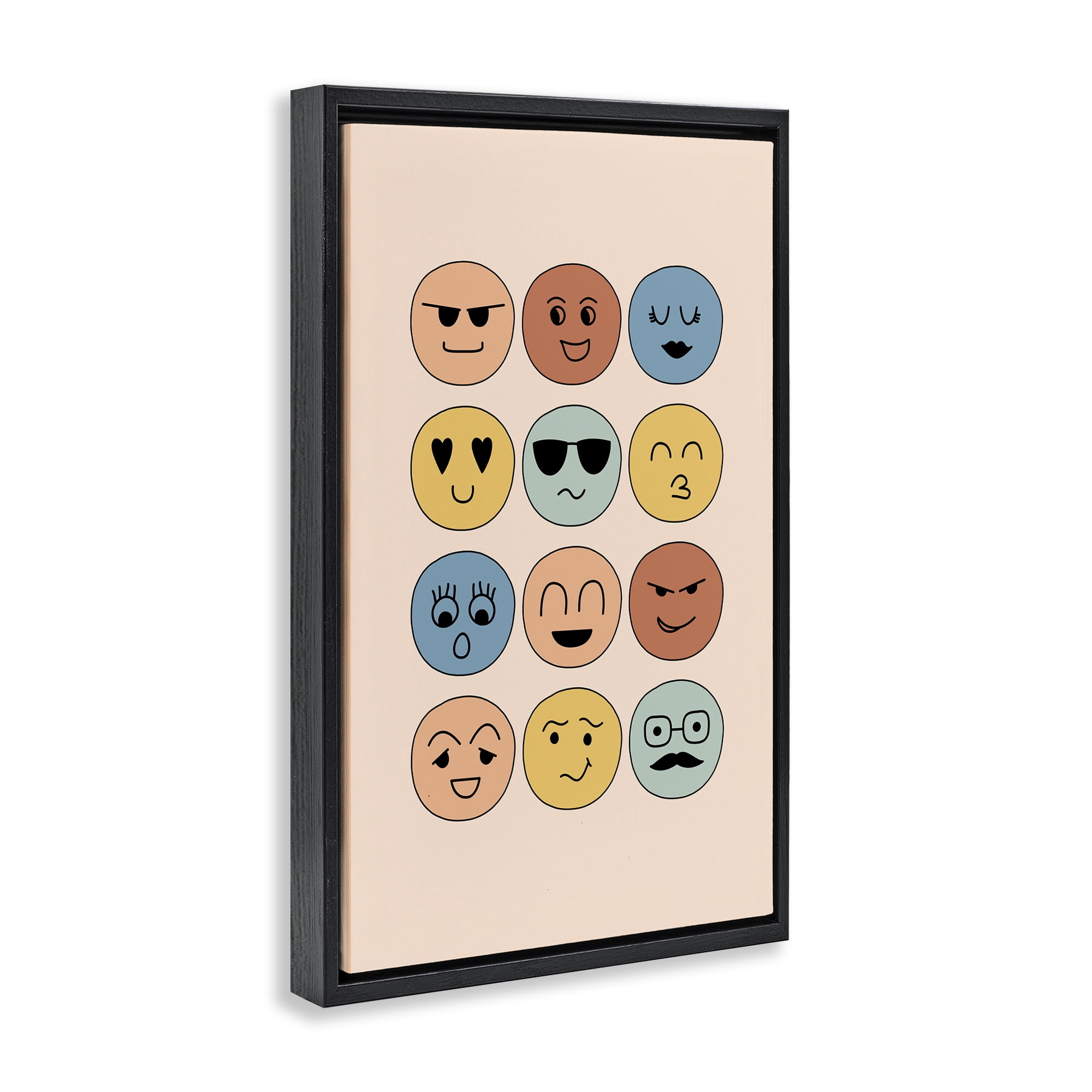 Stupell Industries Varied Expressive Faces Novelty & Humor Painting Black Floater Framed Canvas Art Print Wall Art, 17 x 25
