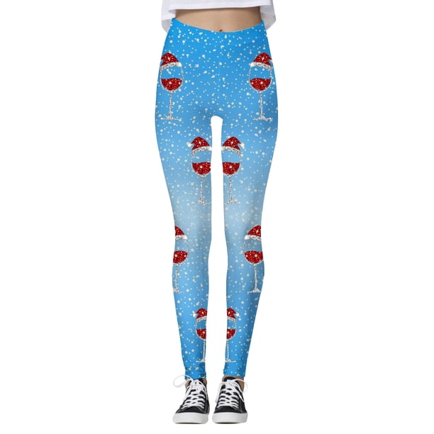 Gibobby Pantalones deportivos mujer Leggings estampados de copa de con de nieve navideños para mujer para una elegancia deportiva(Azul,XG)