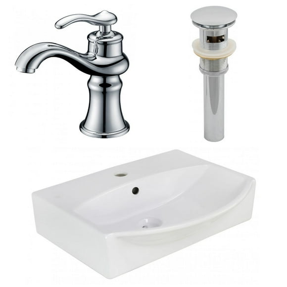 19.5-in. W Wall Mount White Bathroom Vessel Sink Set For 1 Hole Center Faucet AI-26566