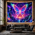 thumbnail image 6 of Neon Butterfly Above Alien Falls and Lotus Valley, Mystical Surreal for Fantasy Fans, Cosmic Butterfly Art, Birthday Gift, Tapestry Wall Hanging for Bedroom, Studio and Dorm, 6 of 7