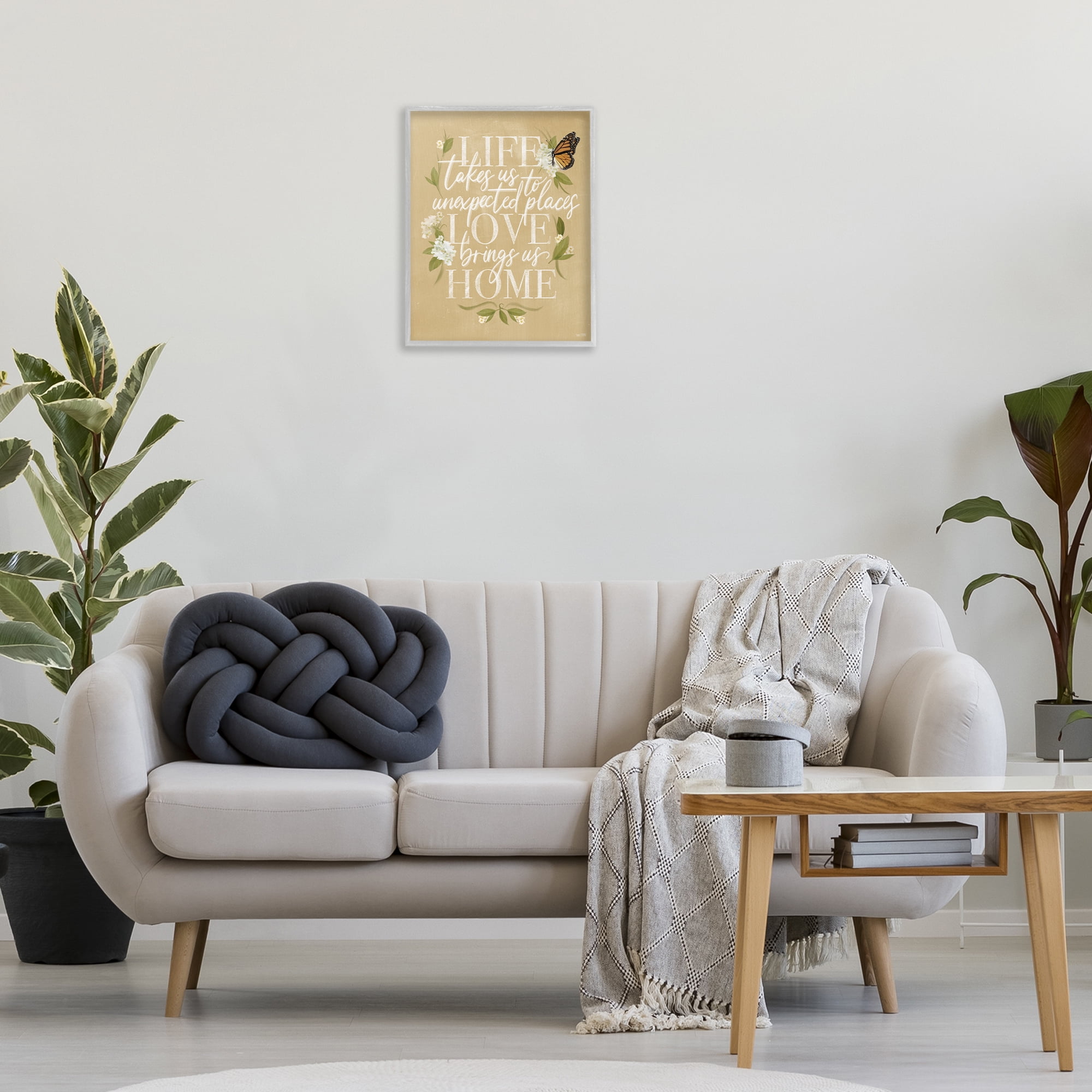 Stupell Industries Love Brings Us Home Botanical & Floral Painting Gray Framed Art Print Wall Art, 16 x 20