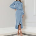 thumbnail image 5 of IDOPIP Women's Elegant Long Sleeve Satin Dress Mock Neck Elastic Waist Cocktail Party Maxi Dress, 5 of 7