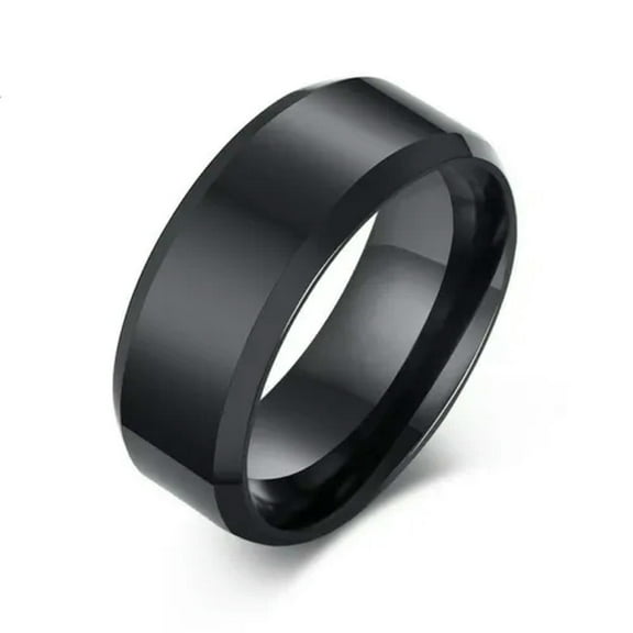8mm Black Polished Smooth Band 316L Stainless Steel Men's Wedding Ring Size 5-13