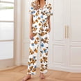 thumbnail image 1 of Pijama de manga corta con estampado fino y pantalones largos con solapa para mujer, top y pantalones de poliéster., 1 of 5