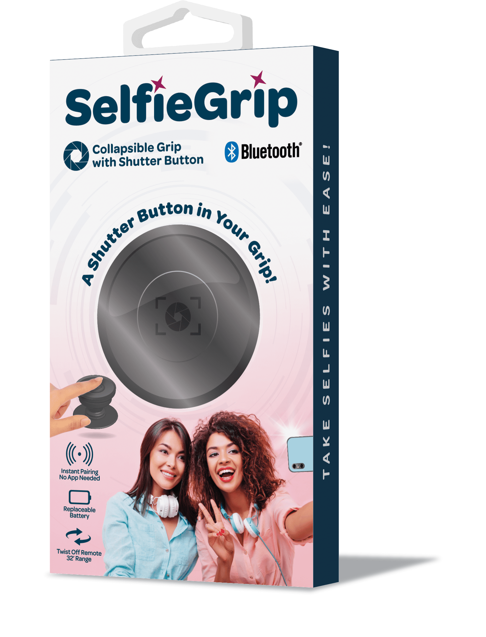 Oncore Innovations Selfie Grip, Collapsible Phone Grip with Shutter Button, Black