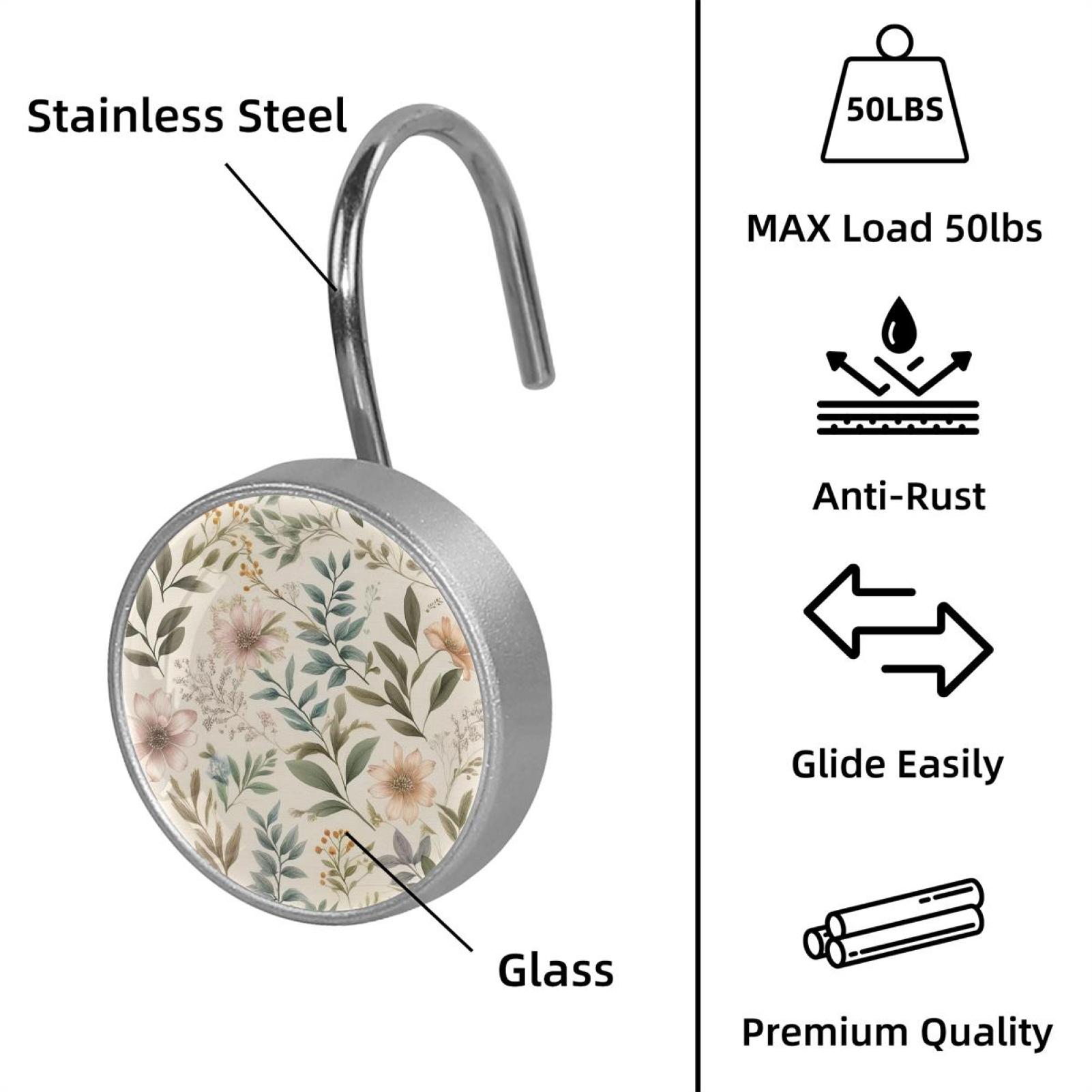HemaKayy 12 Pcs Shower Curtain Hooks Bathroom Decorative Accessories Faded Floral Specimens