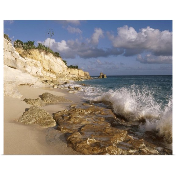 Great BIG Canvas | Rolled Greg Johnston Poster Print entitled Caribbean, St. Martin. Cliffs at Cupecoy Beach