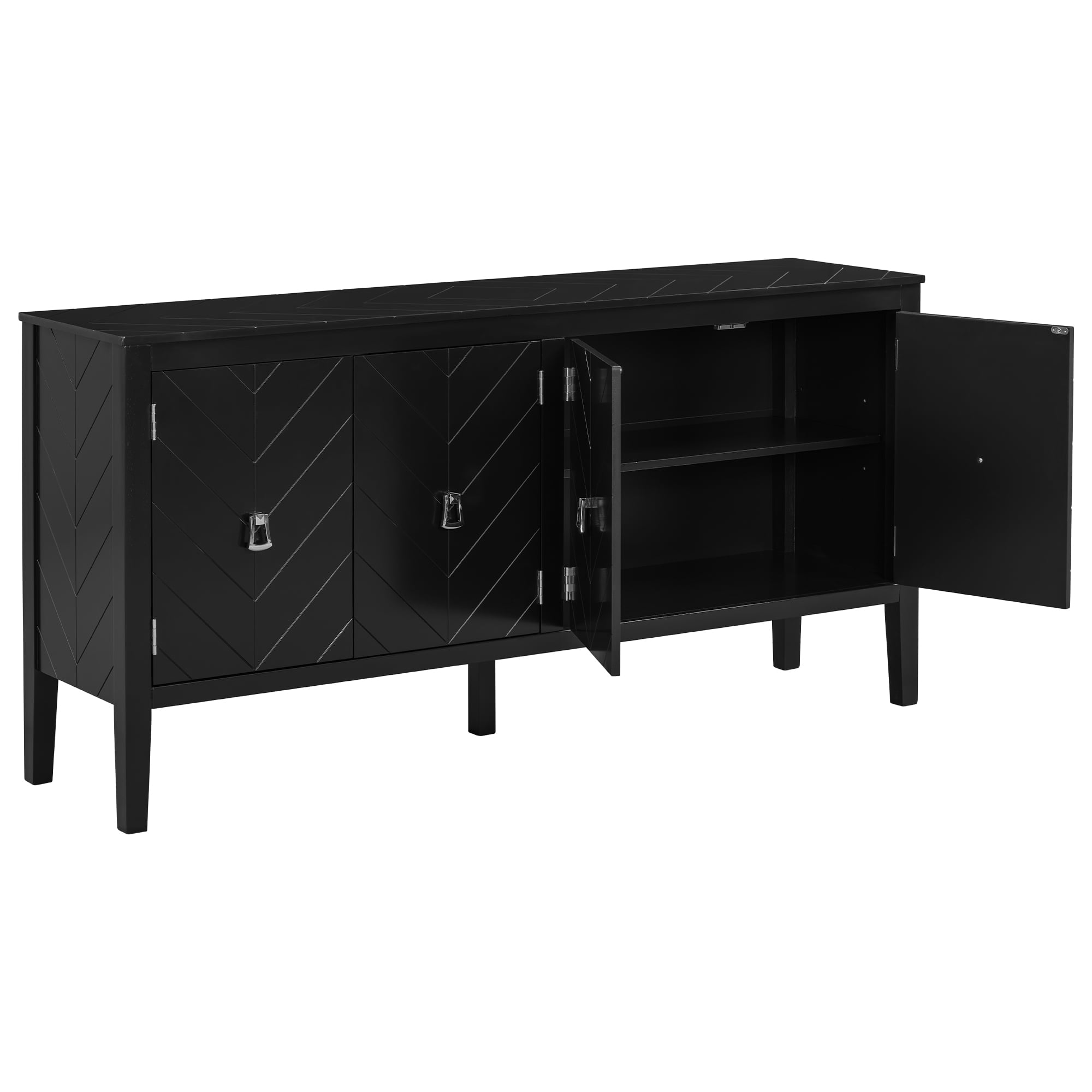 Euroco Wood Sideboard Buffet Cabinet,63" Narrow Entryway Table offee Bar Console Table with Metal Handles for Kitchen Entryway,Black