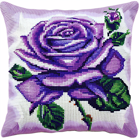 Rose Cross Stitch Pillow Cover Kit , 17.72" x 17.72" , Handmade Embroidery Kit Needlepoint Home Decor for Sofa (11ct)
