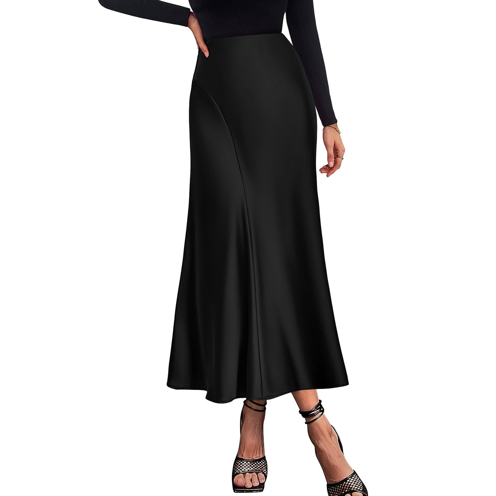 Women's Satin Midi Skirts Womens Skirts Midi Length Summer High