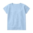 thumbnail image 6 of VEKDONE Summer Cotton T Shirts for Women Short Sleeve V-Neck Tunic Tops Solid Color Loose Fit Gauze Blouse Casual Lightweight Breathable Peasant Shirts Light Blue M, 6 of 6