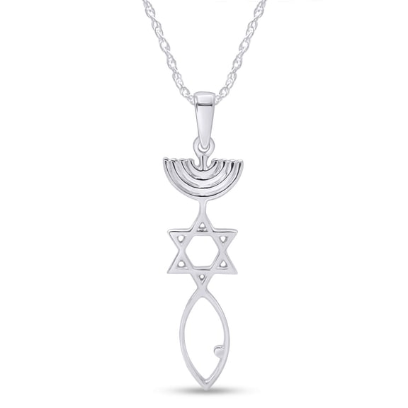 AFFY Messianic Seal Pendant Necklace in 14k White Gold Over Sterling Silver