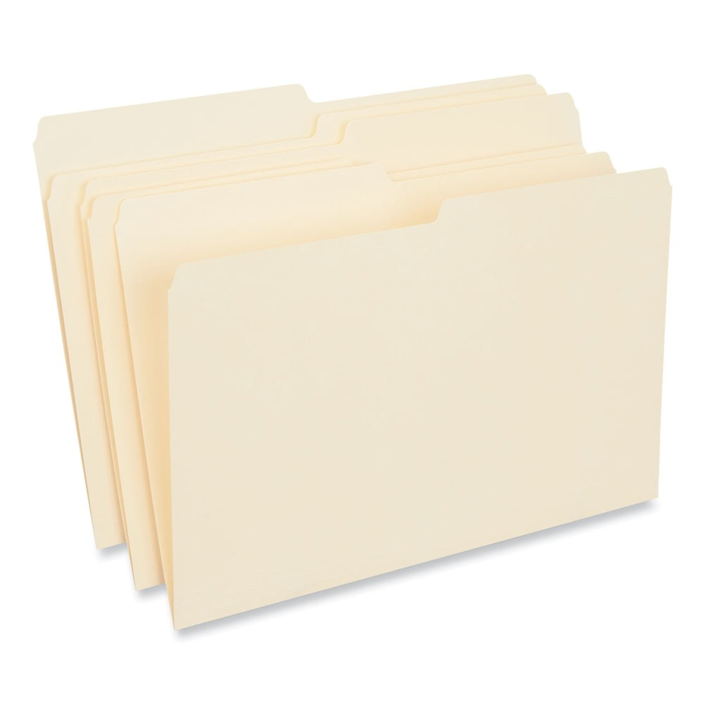 Universal Top Tab Manila File Folders, 1/2-Cut Tabs, Assorted Positions, Legal Size, 11 pt. Manila, 100/Box -UNV15112