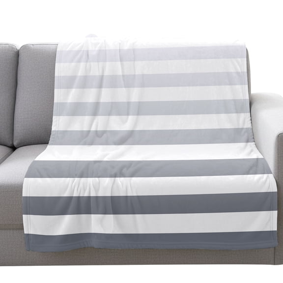 Flannel Throw Blanket for Couch Sofa Bed,Abstract Ombre White Grey Stripe Soft Cozy Warm Fuzzy Blanket 40x50in