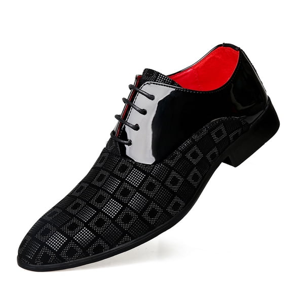 Men's Lace‑Up Pointed Toe Formal Oxford Dress Shoes, Microfiber Synthetic Upper PU Lining Flat Low Heel Footwear For Business And Evening Dress‑Up Occasions