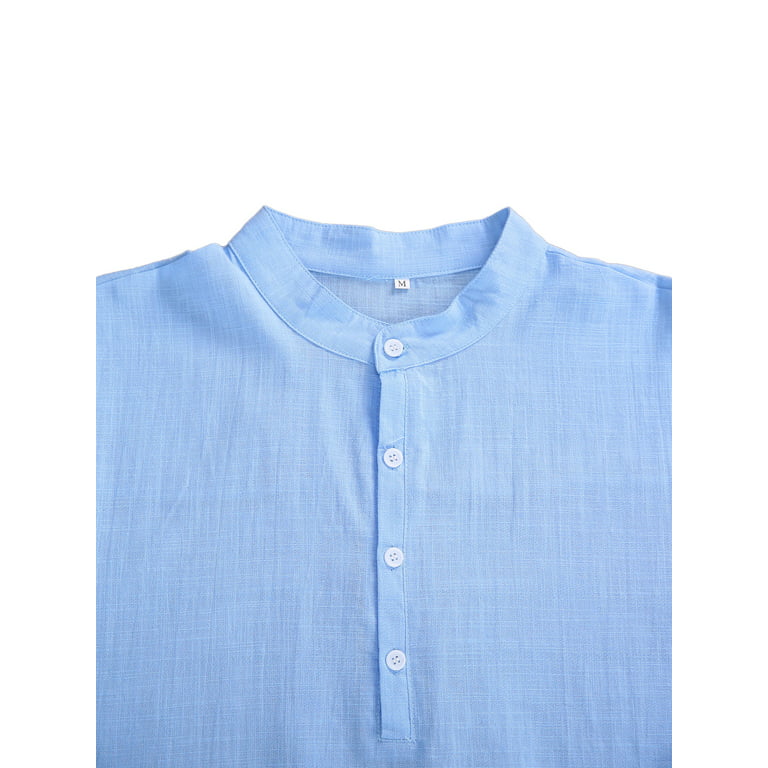 Mens Linen Henley Shirt Casual Button Down Long Sleeve Cotton Irregular Hem  Lightweight Basic Standard Fit Tops