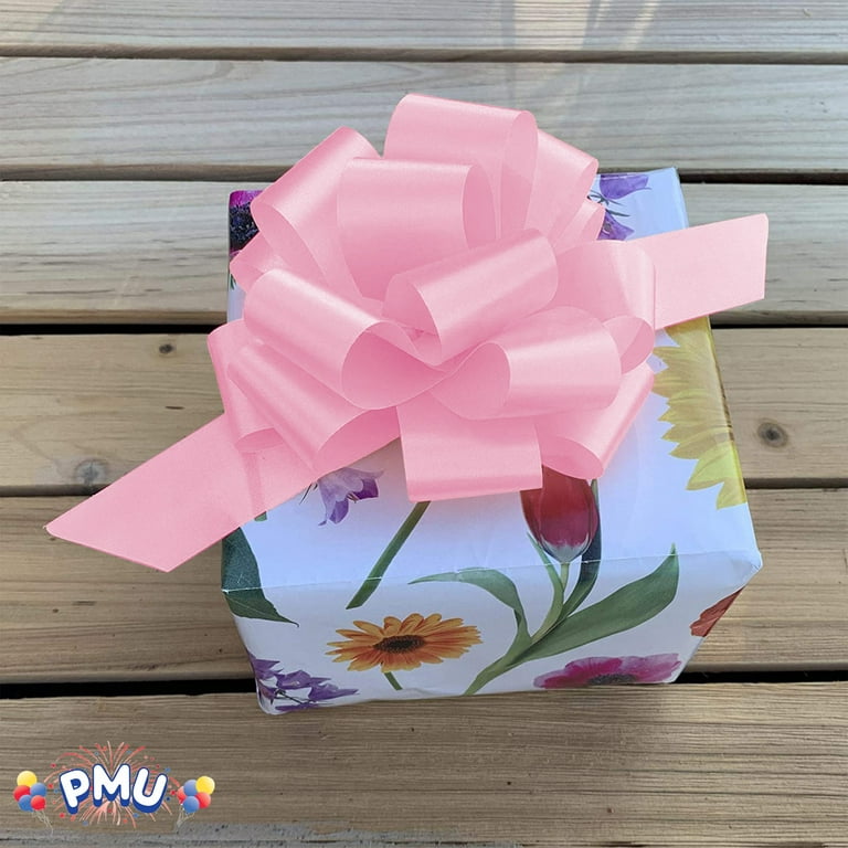 PMU Pull String Bows - Gift Bows for Wedding, Birthdays & Anniversaries -  Ribbon Bows for Flowers & Basket Decoration - Large Bow for Gift Wrapping -  5 Inch 20 Loops Pink - Pkg/3 