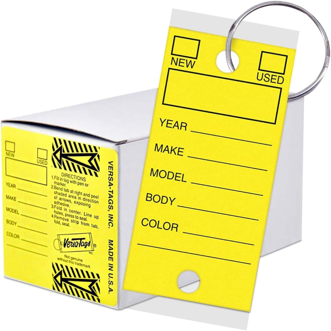 Self Laminating Self Protecting Versa Tags Key Tags with Rings (250 per Box) (Yellow)