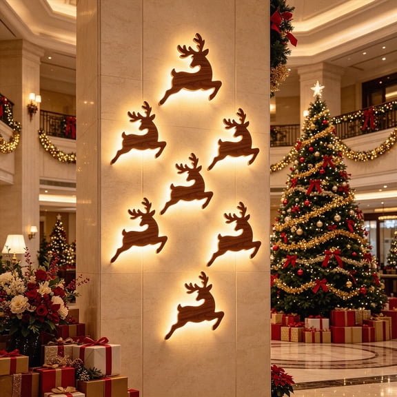 Clearance! 3D Light-Up Wooden Reindeer Christmas Decor, Christmas LED Wall Decor for Living Room Fireplace (7 Pack)