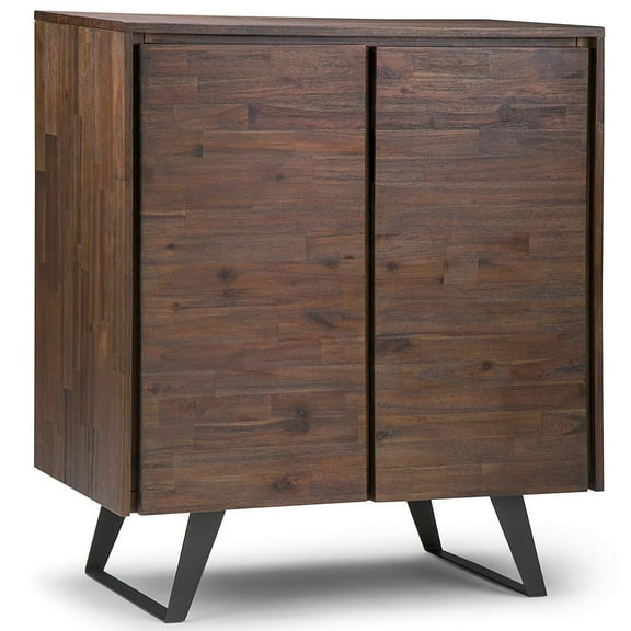 Lowry 39 inch Wide Solid Acacia Wood Medium Storage Cabinet in Distressed Charcoal Brown