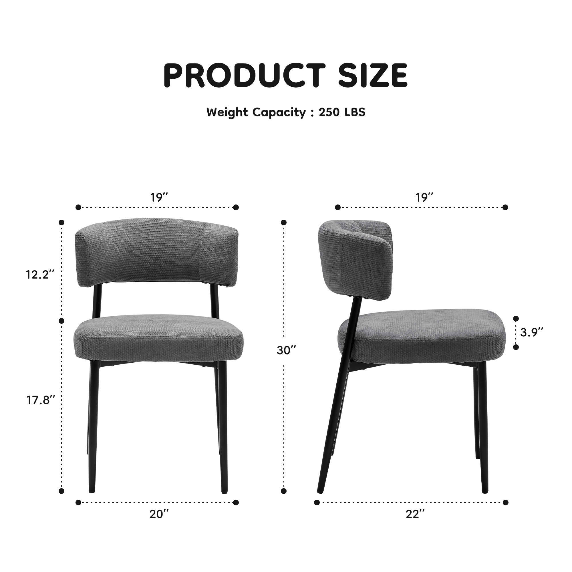 MAYEERTY Set of 4 Upholstered Modern Dining Chairs Curved Back Sturdy Metal Frame
