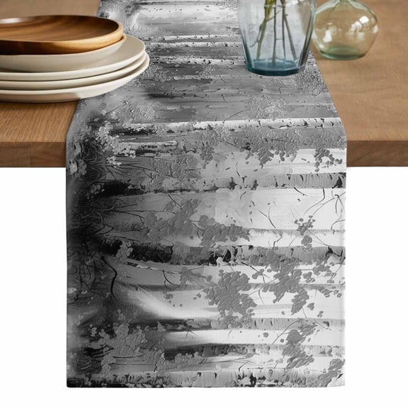 Grey Table Runner, Modern Oil Painting Art Forest Washable Cotton Linen Table Runners 72 Inches Long, Dresser Scarf Runner for Dining/Coffee/Kitchen/TV Stands/Cabinets 13''x72''