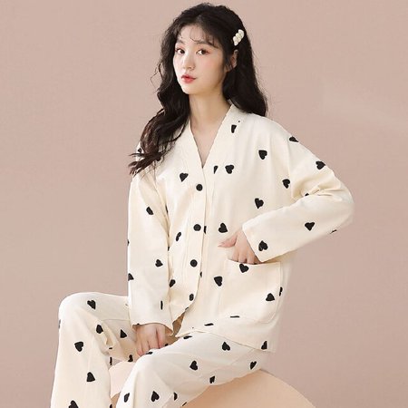

DanceeMangoo Women Sleepwear Suit Autumn Winter Womens Cotton Long Sleeve Pajamas Set Loose Adult Mother Sleepwear Set Soft Home Wear Cloth