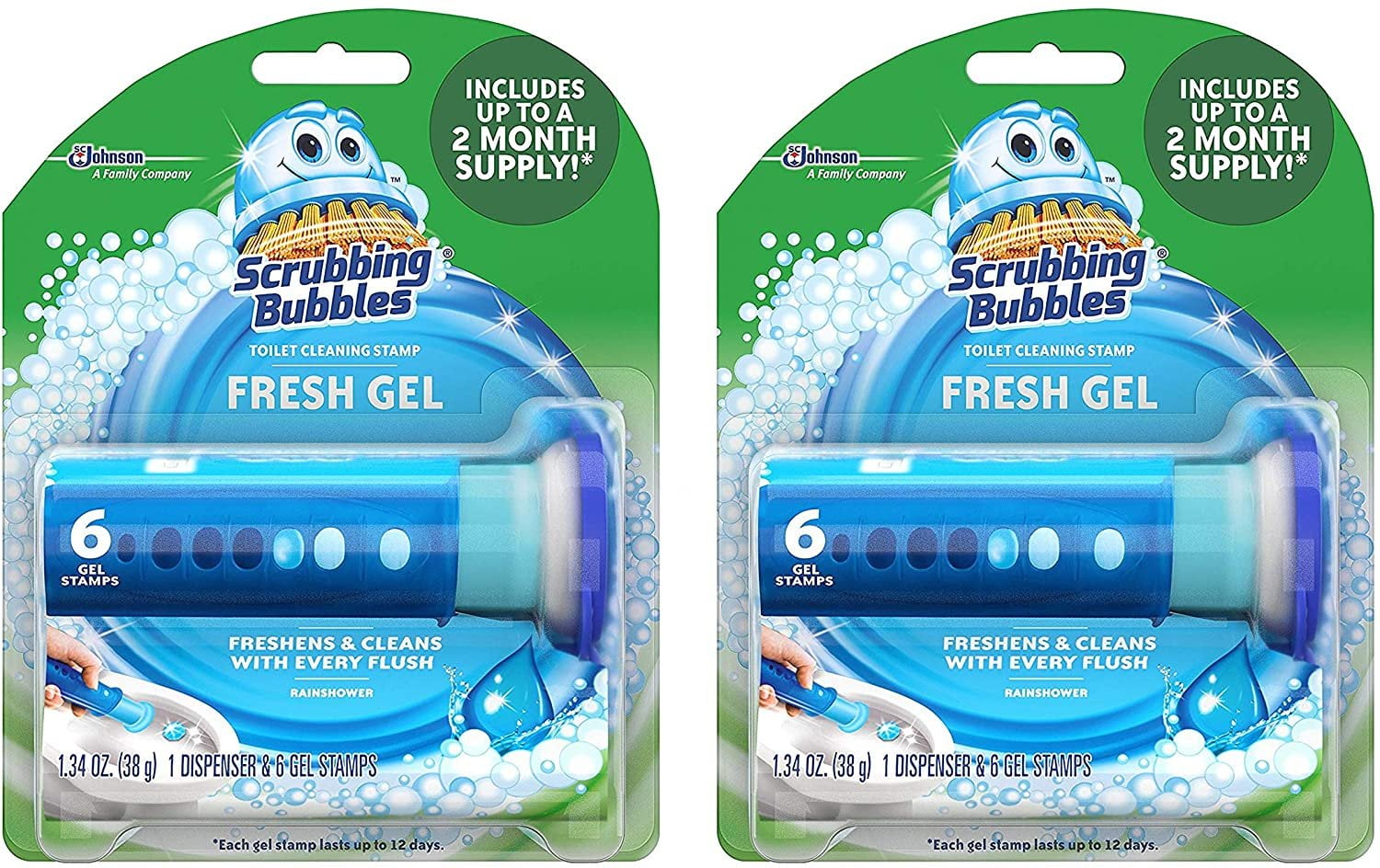 Scrubbing Bubbles Toilet Cleaning Gel Glade Rainshower, 1.34 Ounce Pack of 2