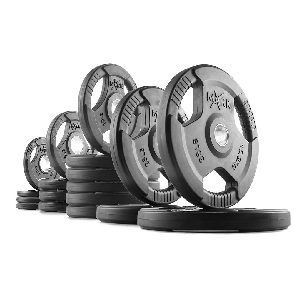 XMark Rubber Coated Trigrip Olympic Plate Weights 210 lb. Set