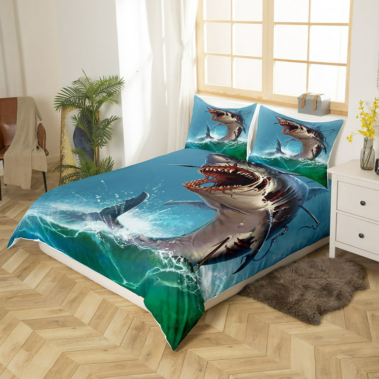Kids Shark Comforter Cover for Boys Girls Killer Shark Bed Sets, Deep Ocean  Themed Duvet Cover Queen Sea Animal Wildlife Bedding Set, Big Fish  Bedspread Cover 