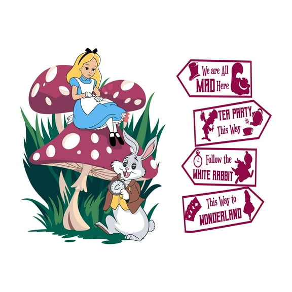Cute Alice Tea Party Teatime Rabbit Mad Hatter Cheshire Cat Alice in Wonderland Adventurous Creative Minimalist Cartoon Girls Boys Kid Room Design Nursery Fun Home Vinyl Decoration Size (12x10 inch)