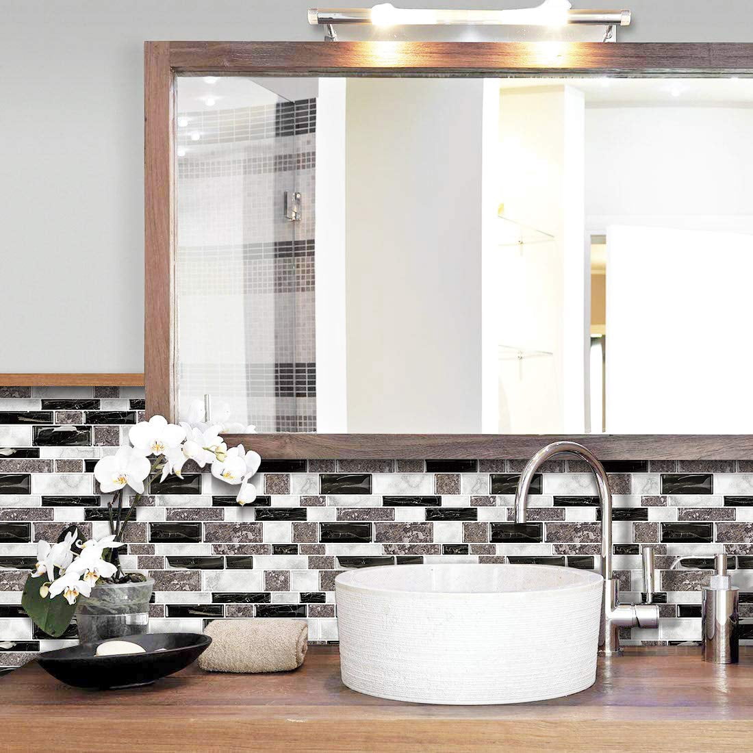 STICKGOO 10-Sheet Marble Look Peel and Stick Backsplash Tile, Self Adhesive Backsplash in Granite (Thicker Design)