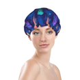 thumbnail image 2 of Purple Green Orange Jellyfish Shower Cap, Reusable Bath Hair Hat for all Hair Lengths Hair Cover with Elastic Band Double Waterproof Layers Bathing Hat, 2 of 5