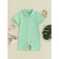 thumbnail image 2 of Suealasg Infant Baby Boys Summer Bodysuit Short Sleeve Round Neck Solid Color Lapel Shirt Jumpsuit Newborn Boy Rompers Clothes, 2 of 9