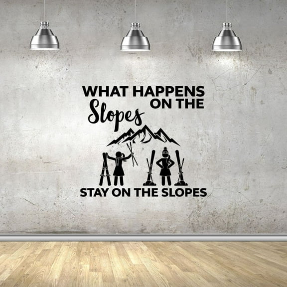 What Happes On The Slopes Stay On The Slopes - Skiing Team Snow Sports Silhouette Vinyl Wall Sticker Art Decal Sports Boys Girls Kids Room Bedroom Skiing Wall Sticker Vinyl Decoration Size(8x10 inch)