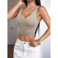 thumbnail image 5 of Women'S Sleeveless Crop Tops Ribbed Square Neck Cropped Tank Top Khaki M, 5 of 7