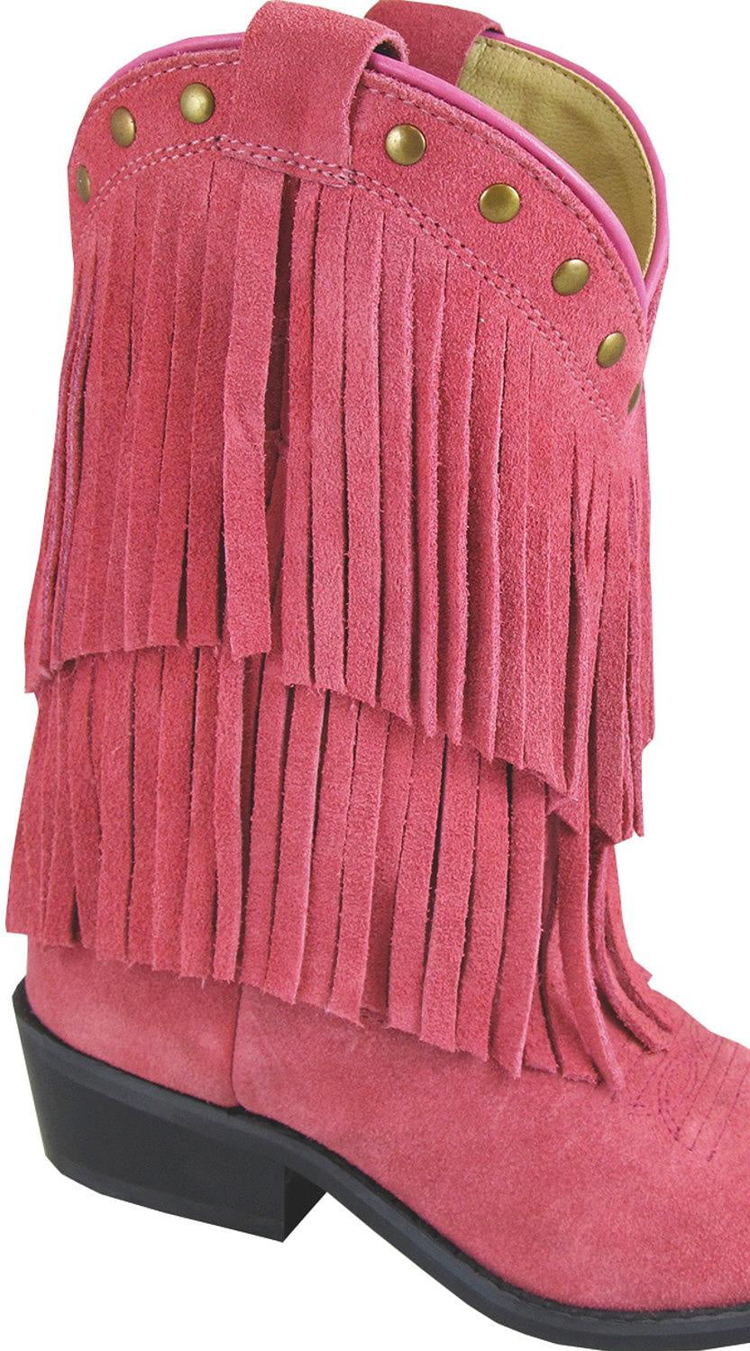 Kid's Wisteria Pink Double Fringe Leather Cowboy Boot