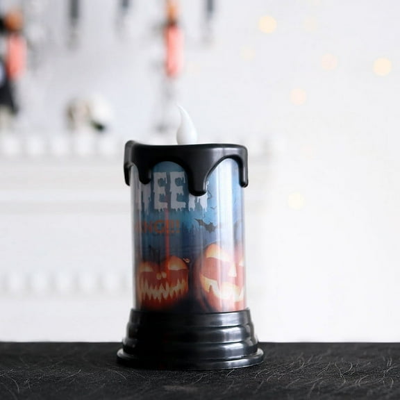 Begzeat Halloween LED Flameless Pillar Candles, Battery Operated , Orange Wax Warm Light Flickering Witch Pumpkin Castle Spooky Decals Halloween Decor Gifts(2.8 x 7.8 Inch)
