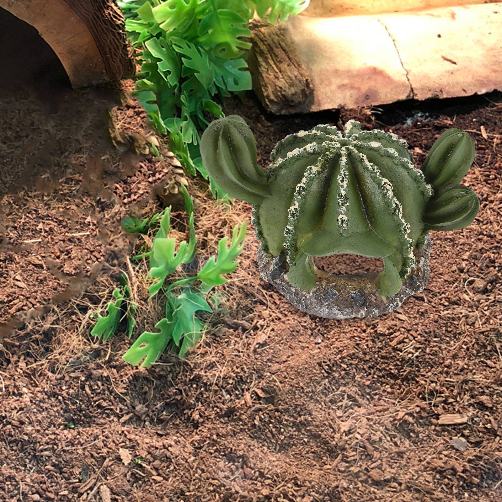TABLZONE Resin Reptile Cave with Green Cactus Shape for Bearded Dragon and Turtle Tank Accessories
