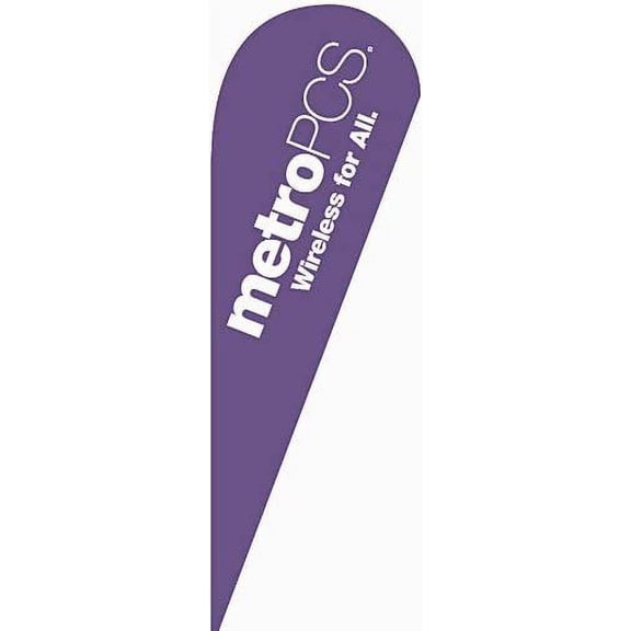 1 (one) METRO PCS WIRELESS purple/wh 10.5' TEARDROP BLADE FLAG BANNER