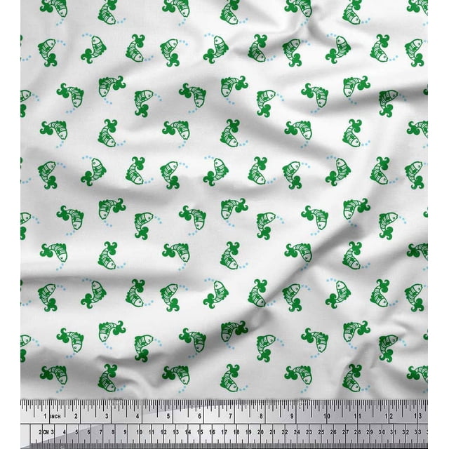 Soimoi Rayon Fabric Bubbles & Fish Ocean Print Sewing Fabric Yard 42 Inch Wide