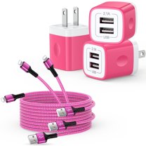 Compatible for iPhone Charger Block, 3 Pack Dual Port Charger Block with Charging Cable 6FT, USB Wall Charger Adapter USB Brick Cube Fast Charging Station Power Base Compatible for iPhone, Pink