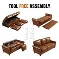 thumbnail image 3 of LeChapitre Faux Leather Sofa with Storage Seats, Classic 3-Seater Couch with Nailhead Trim (Brown), 3 of 7