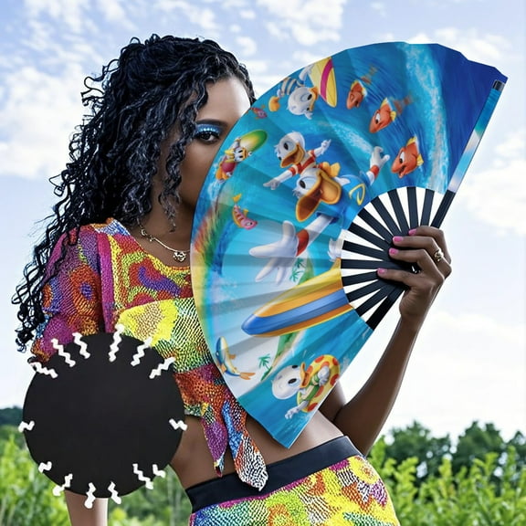 Donald Duck Sailor Duck-theme Folding Fan Chinese Fan Hand Polyester Foldable Fan Fans for Dancing Party Home Suitable for Home, Office, Party