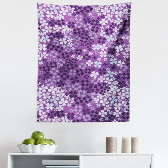 Spring Tapestry, Lilac Flowers Blossoms in Spring Romantic Meadow Happy Fun Countryside Print, Fabric Wall Hanging Decor for Bedroom Living Room Dorm, 5 Sizes, Purple White, by Ambesonne