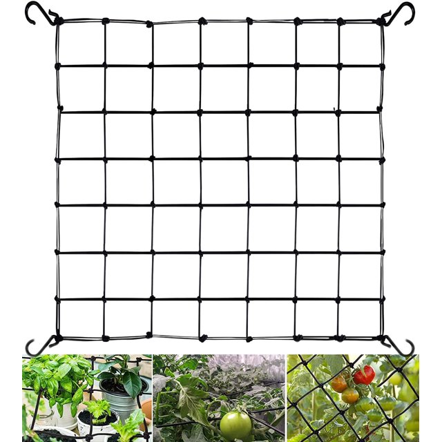 Malla elástica de 90 x 90 cm, malla enrollable para soporte de plantas para carpas de plantación, malla enrollable para sala de plantación hidropónica y malla universal resistente con ganchos de acero
