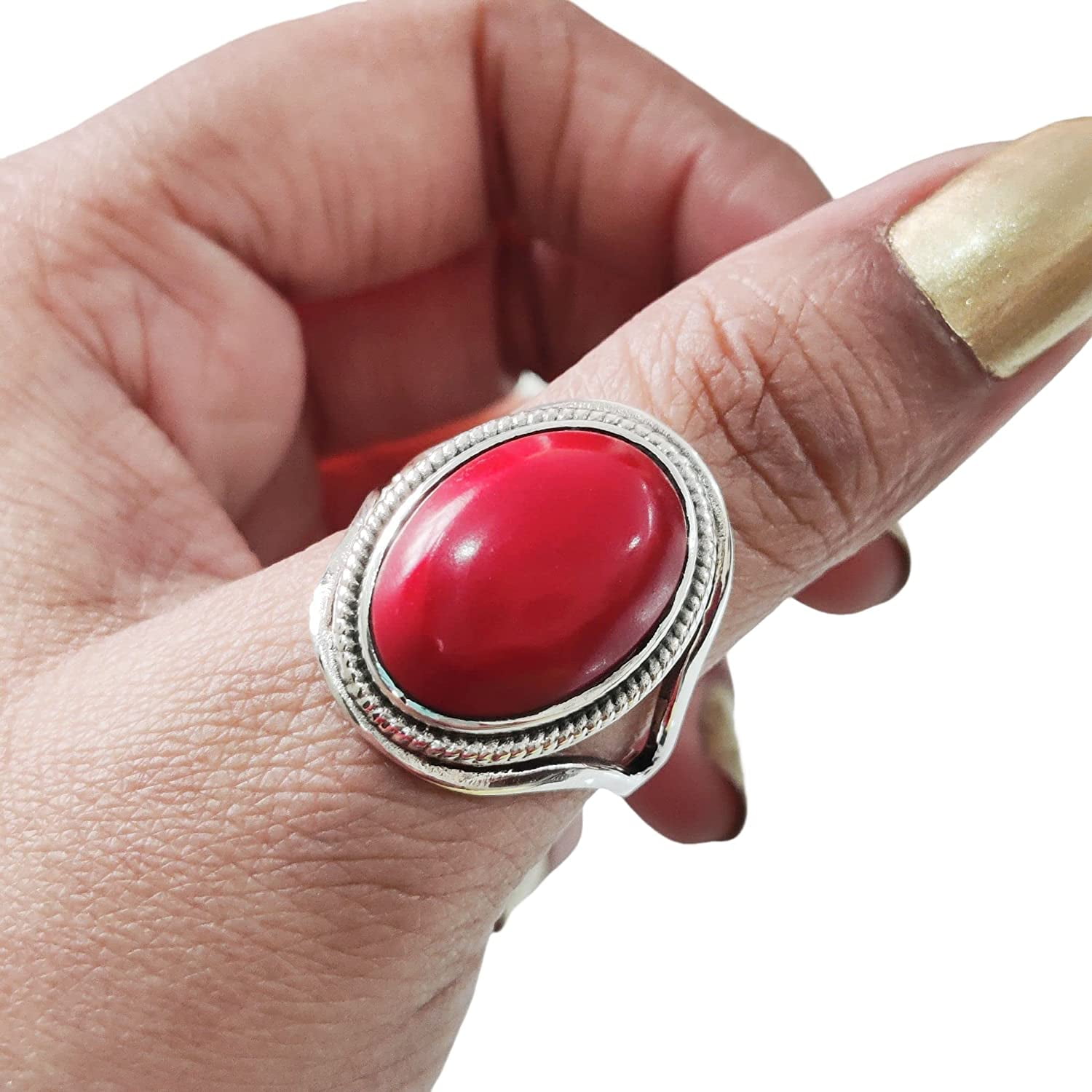 Natural Red Coral Ring, Woman's Coral Ring, Coral April Birthstone, Designer Band, 925 Sterling Silver, Womens Ring, Christmas, Thanksgiving, Handmade, Statement Jewelry, Natural Gemstone Ring