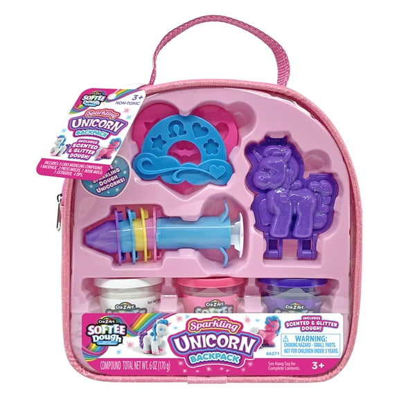 Cra-Z-Art Softee Dough Sparkling Unicorn Backpack, Pretend Play Toy Set for Kids Ages 3 